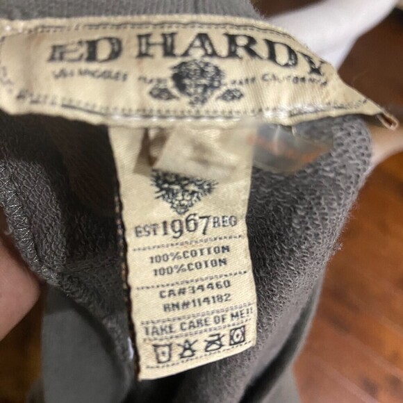 Ed Hardy Crouching Panther Studded Army Green Cardigan Sweater Men's 2XL - Picture 10 of 11